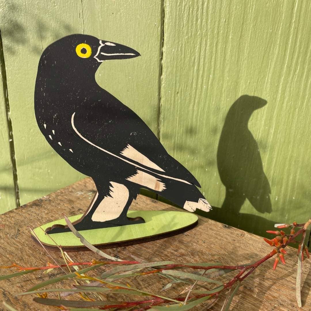 Pied Currawong Standing Bird Ornament