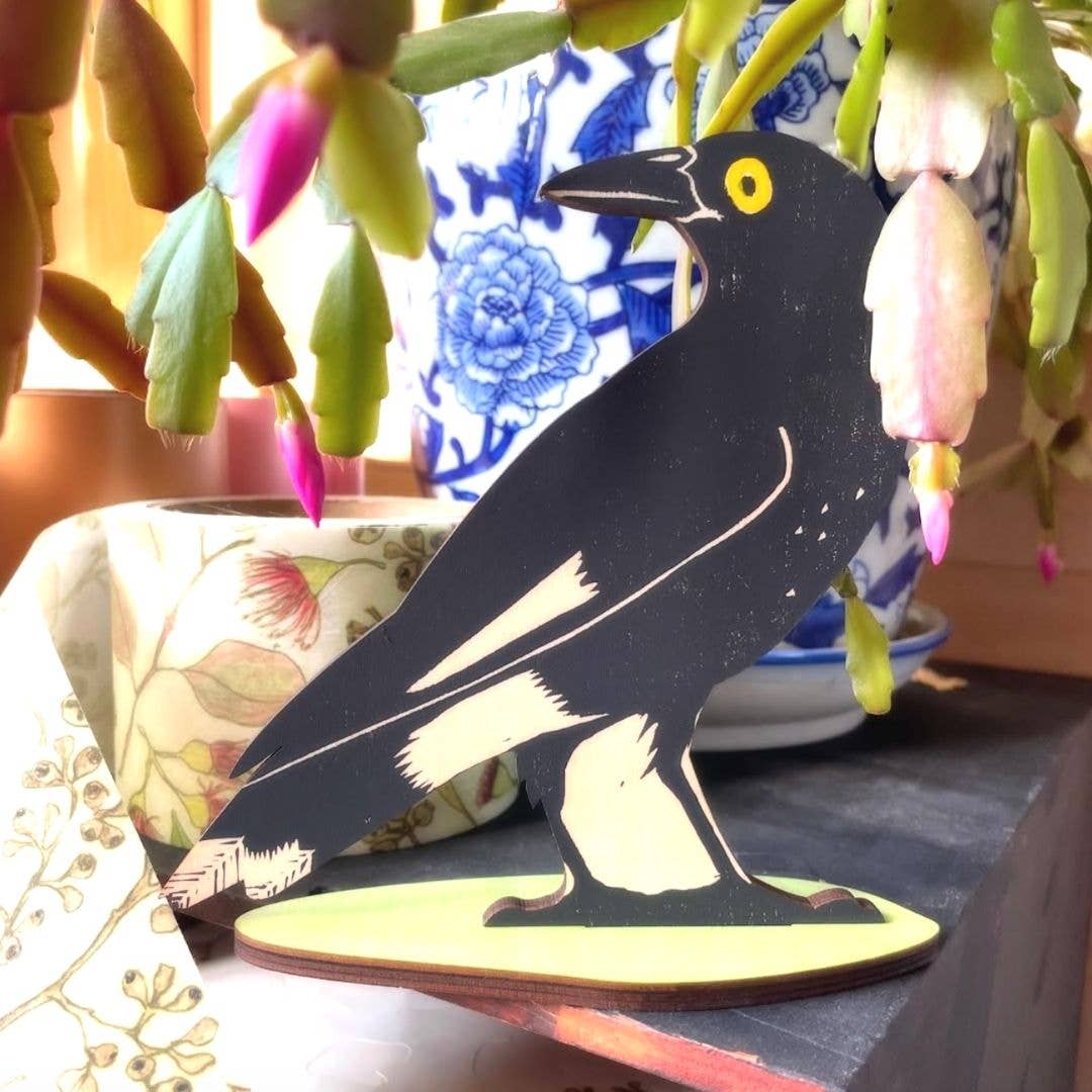 Pied Currawong Standing Bird Ornament