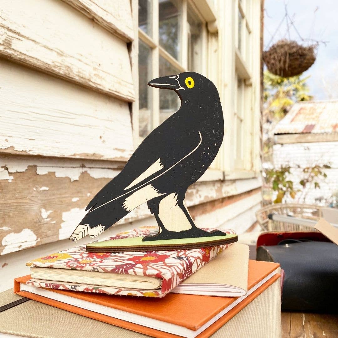 Pied Currawong Standing Bird Ornament