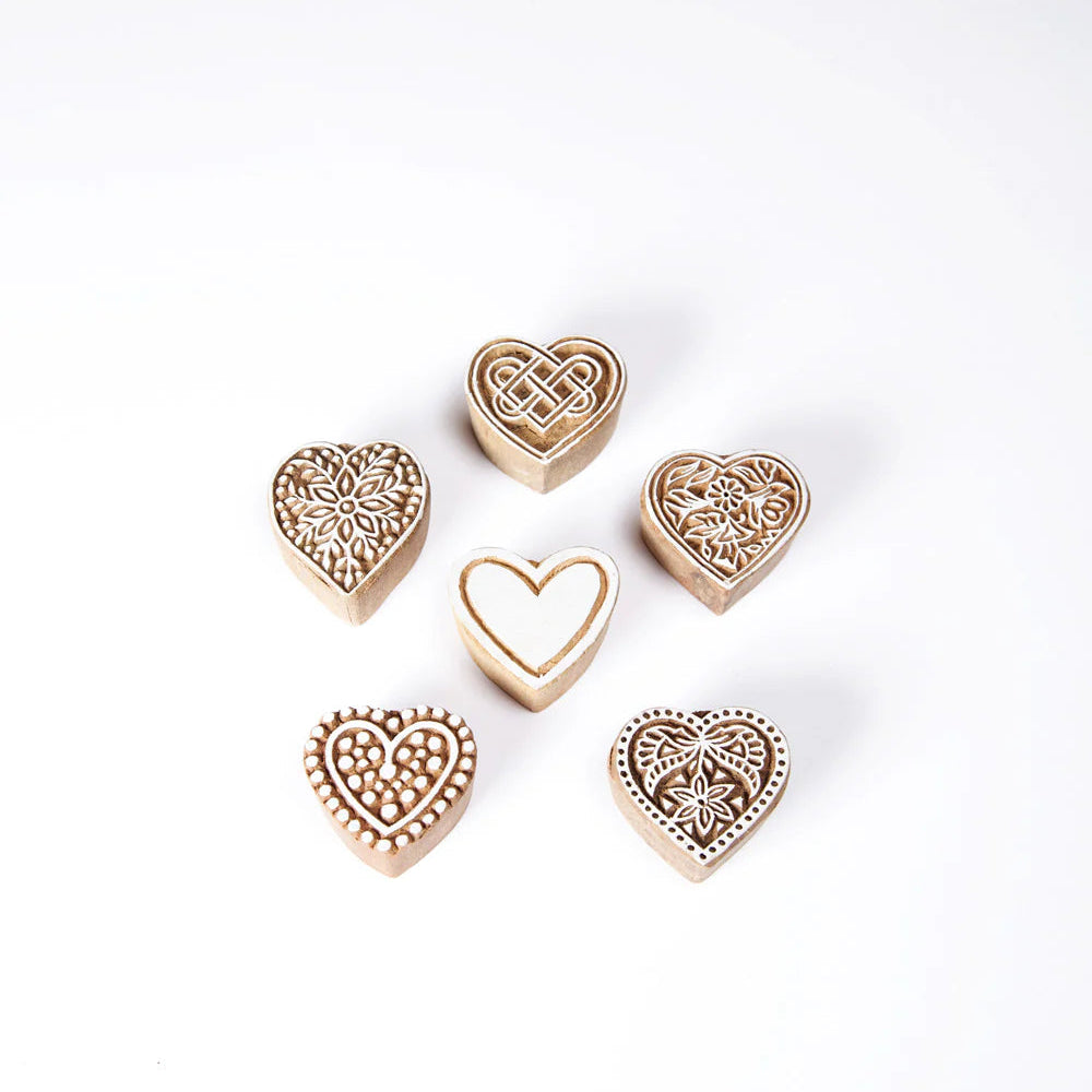 Hearts Wood Print Blocks - Pack of 6