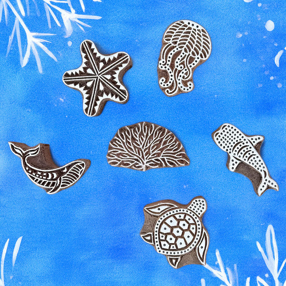 The Sea, Small Wood Print Blocks. Set of 6