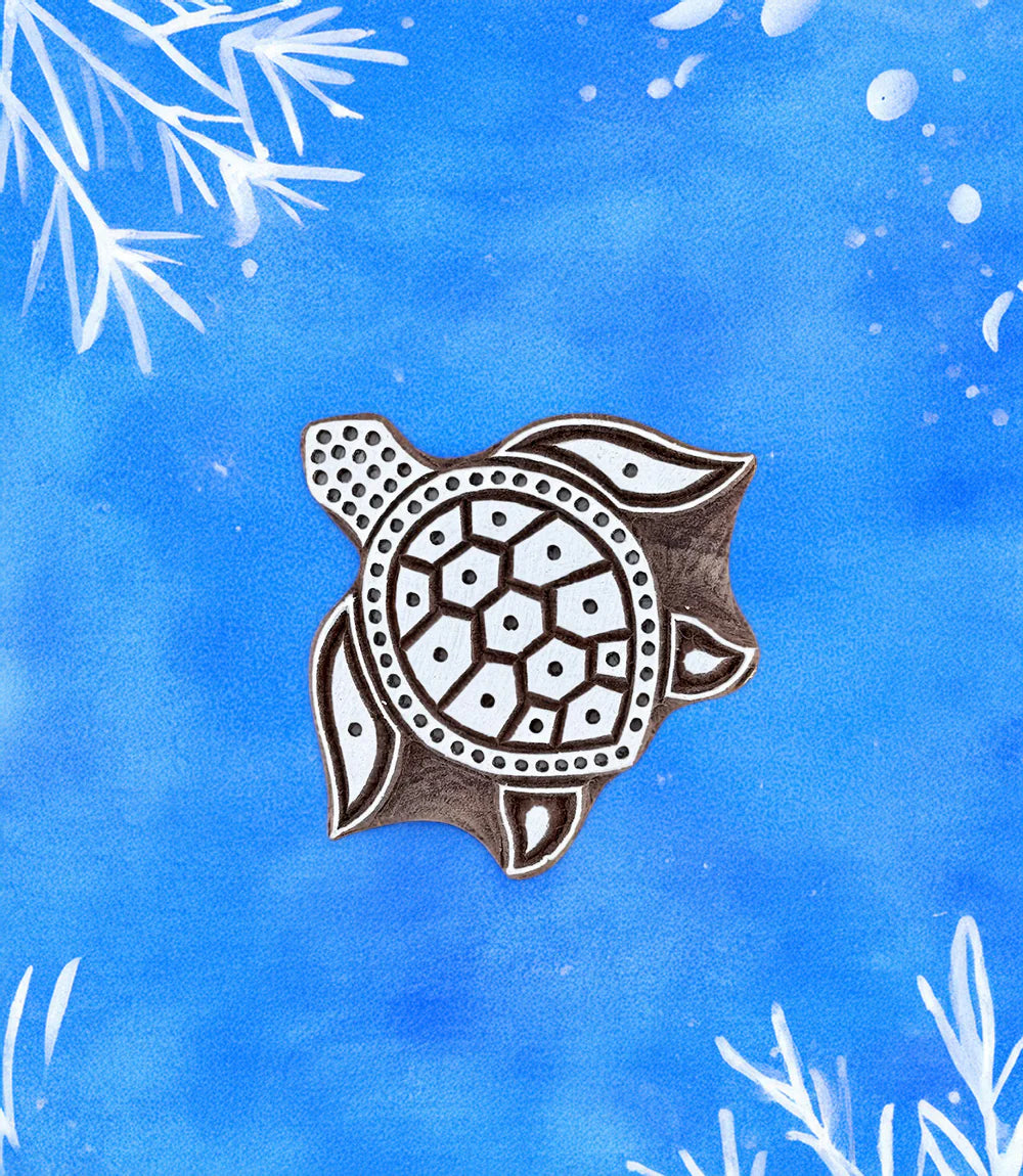 The Sea - Turtle. Medium Wood Print Block