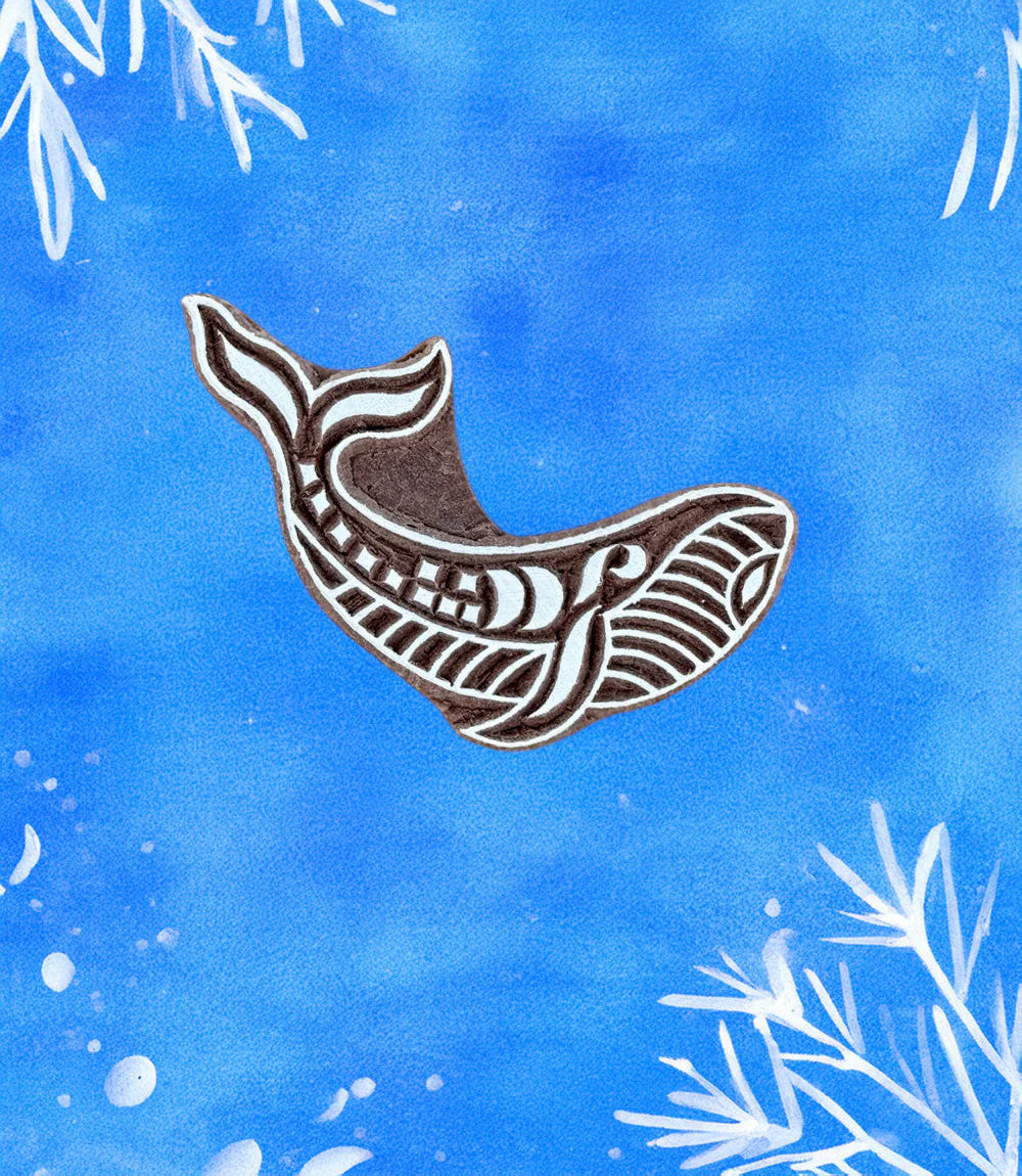 The Sea - Whale. Medium Wood Print Block