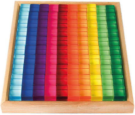 Bauspiel Translucent Colour Blocks in Wooden Tray