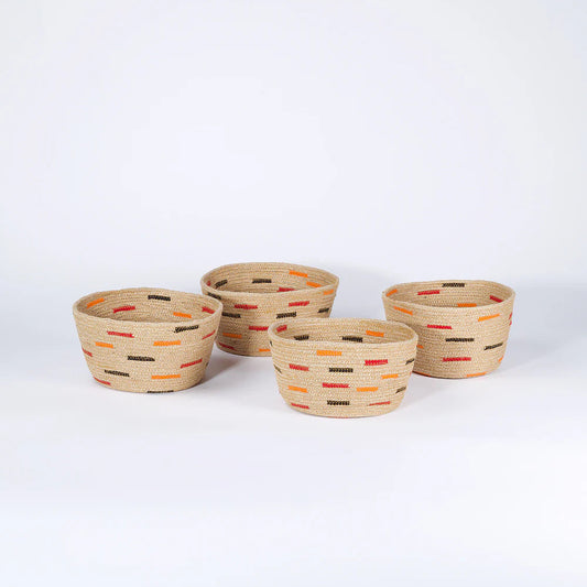 Jute Coiled Bowls with Upcycled Saree Stripes, Pack of 4