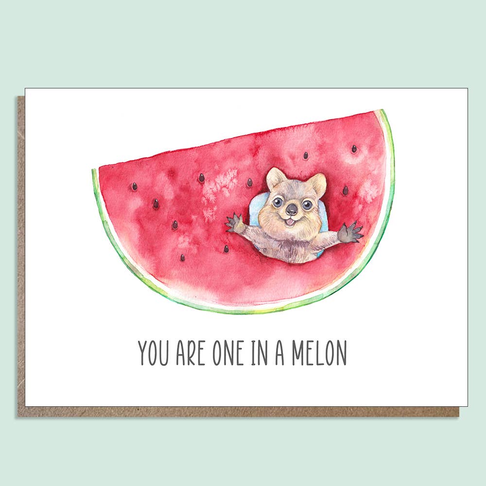 Australian Quokka Greeting Card // You Are One In Melon // Love Card, Eco Card, Illustration Art Card Print, Australia