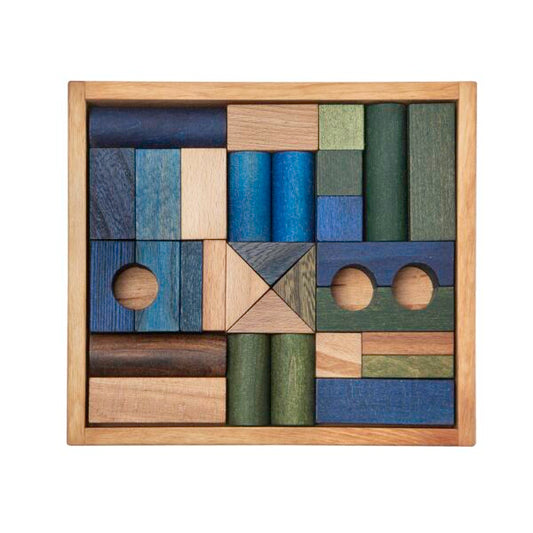 Wooden Story Cool Tone Blocks in Tray 30 pieces