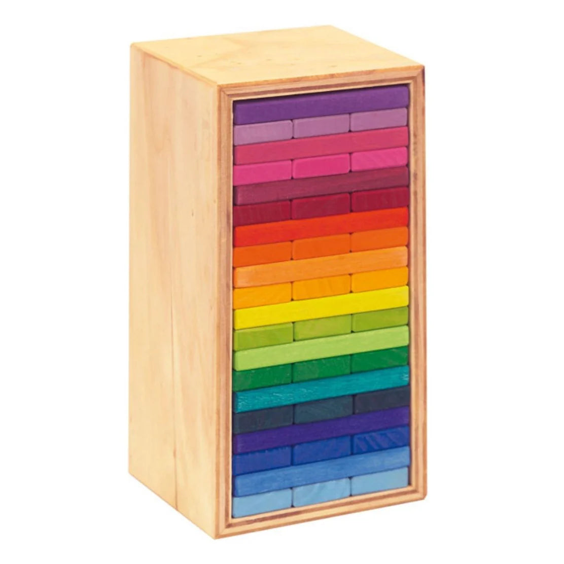 Gluckskafer Wooden Blocks - Rainbow Building Slats in Tower Box 60 pcs