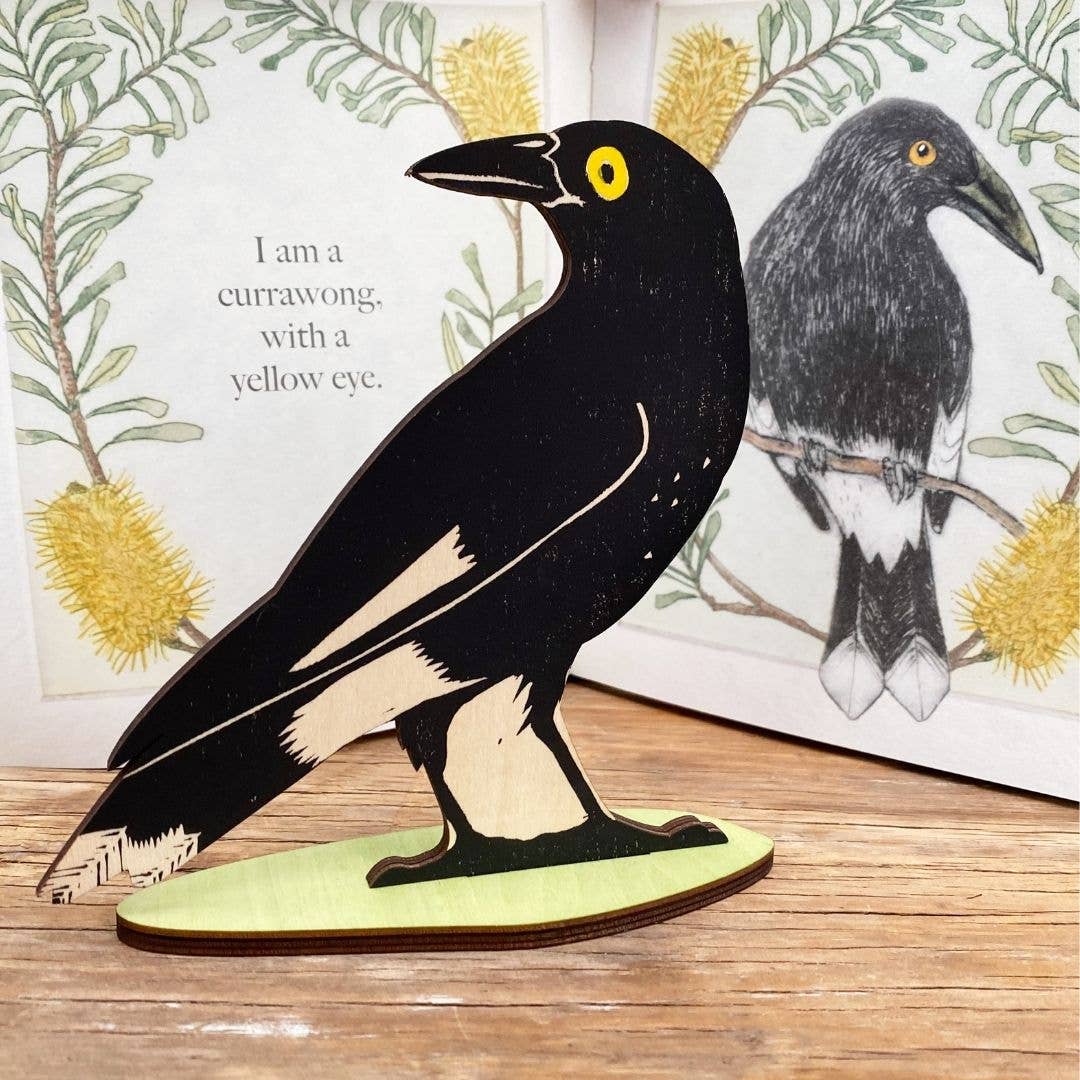 Pied Currawong Standing Bird Ornament