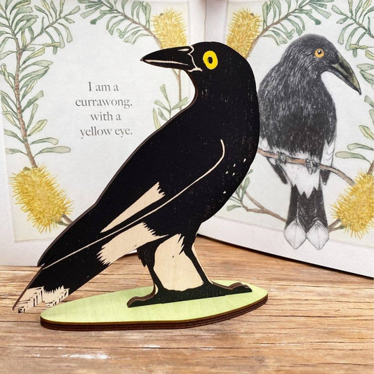 Pied Currawong Standing Bird Ornament