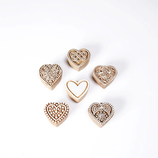 Hearts Wood Print Blocks - Pack of 6