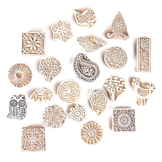 Small Wood Print Blocks, Pack #4, Pack of 20, Assorted