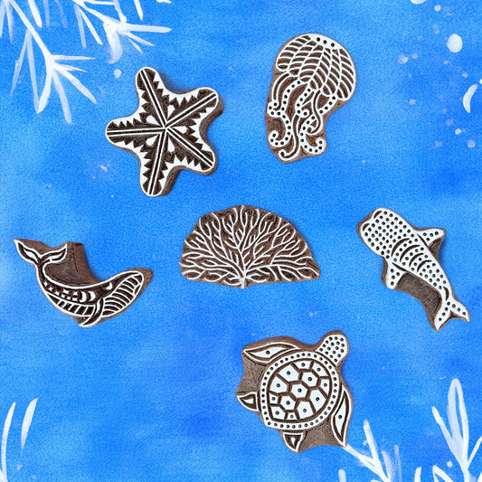 The Sea, Small Wood Print Blocks. Set of 6