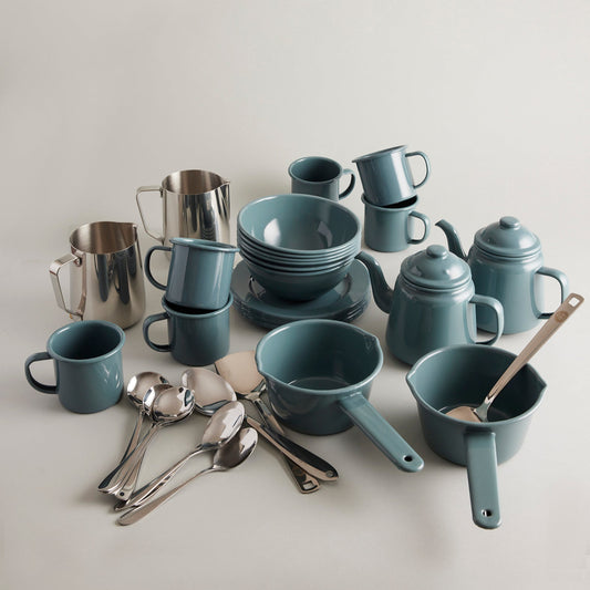 Sand and Mud Kitchen Starter Set - Dove Grey Enamelware