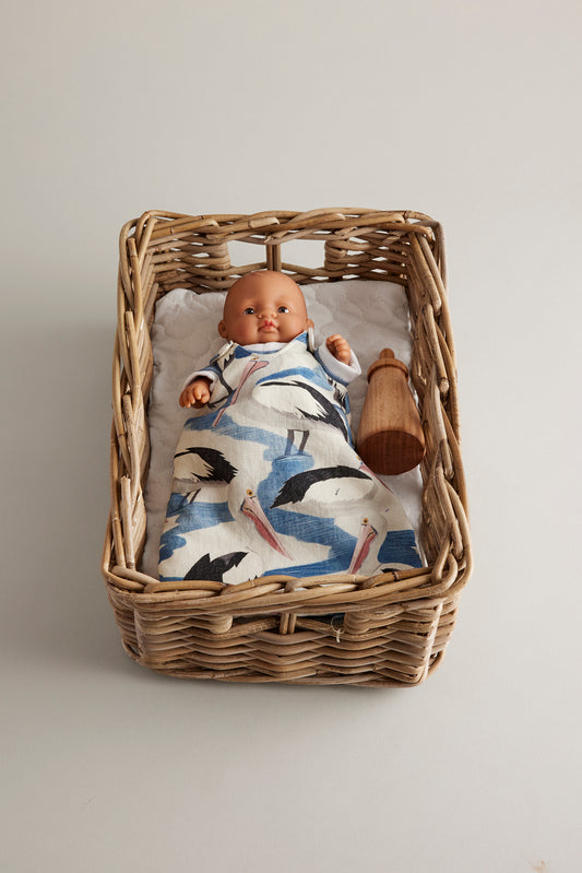 Doll Basket, Dressed 21cm Doll, Bottle and Sleeping Bag