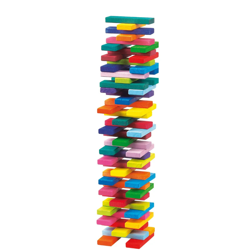 Gluckskafer Wooden Blocks - Rainbow Building Slats in Tower Box 60 pcs