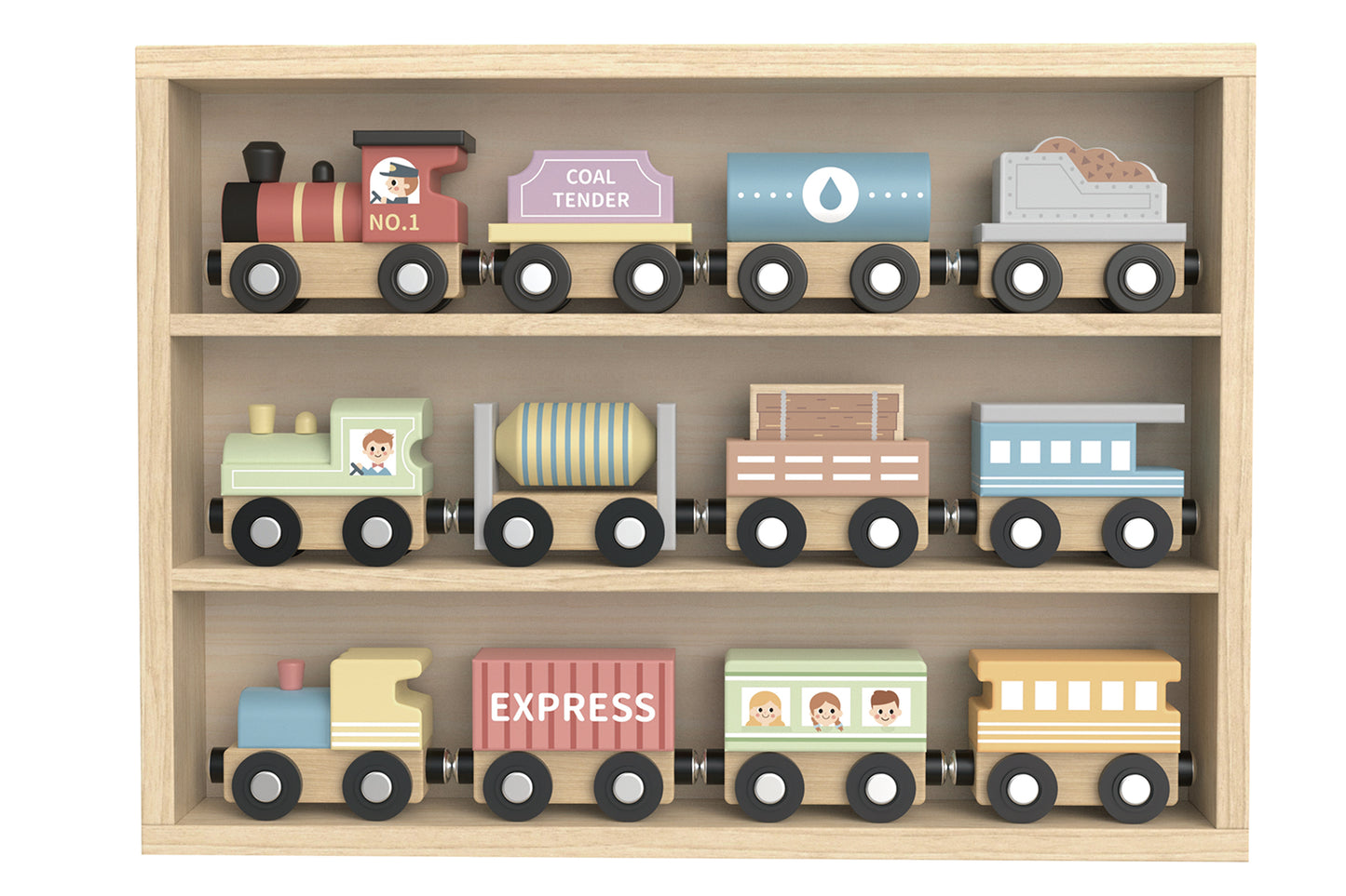 WOODEN TRAIN & CARRIAGE SET