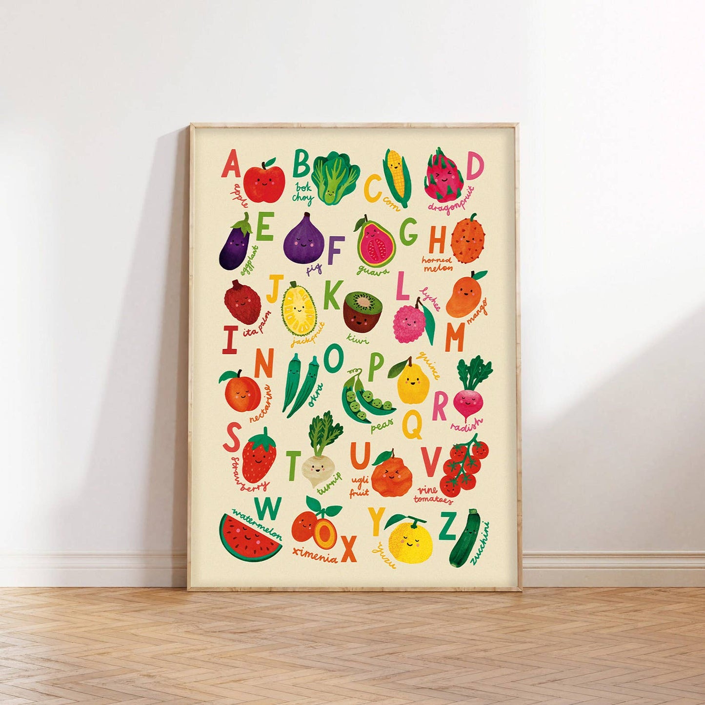Fruit + Veg A-Z Alphabet Print - Modern Educational Kids Art