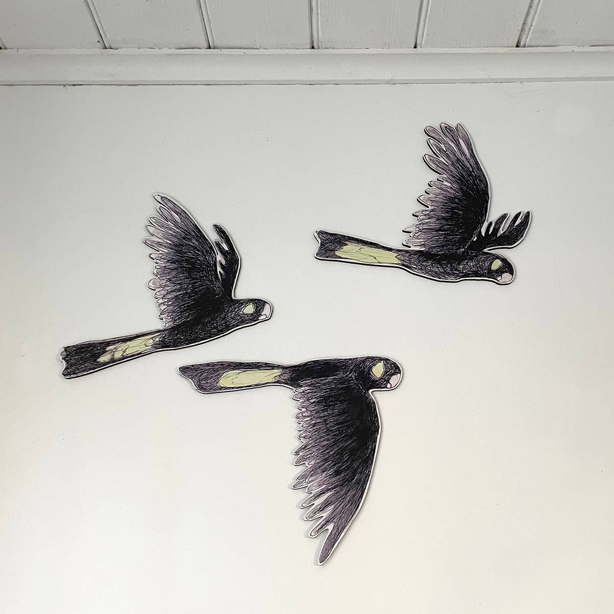 Australian Aviary ~ Wall Decorations ~ Yellow-tailed Black Cockatoos (set of 3)