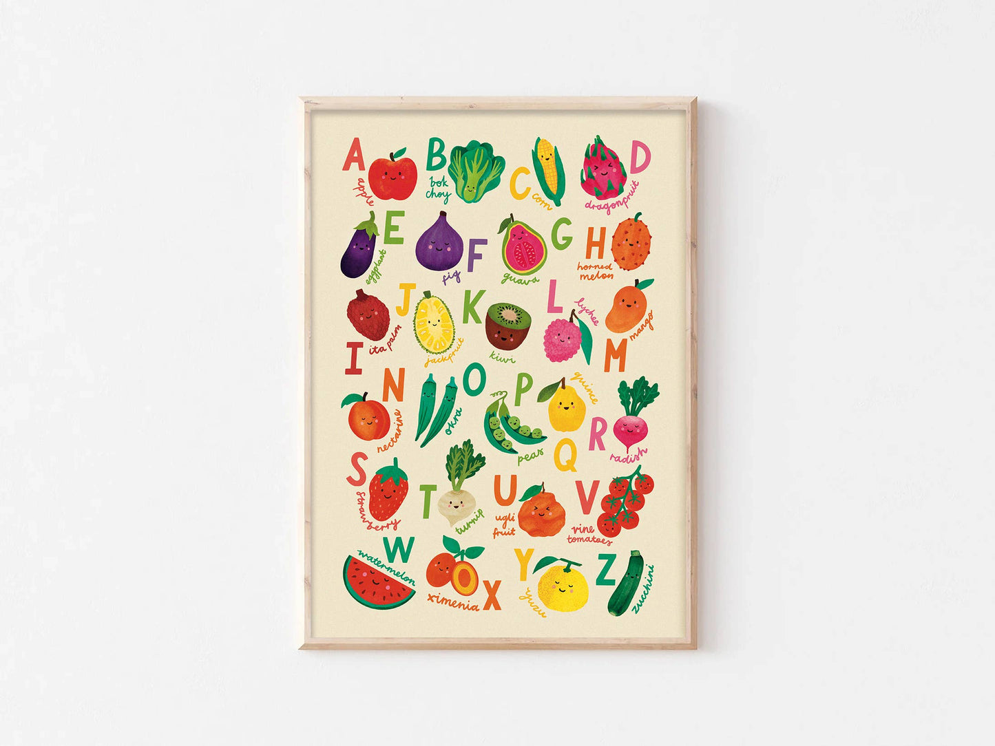 Fruit + Veg A-Z Alphabet Print - Modern Educational Kids Art