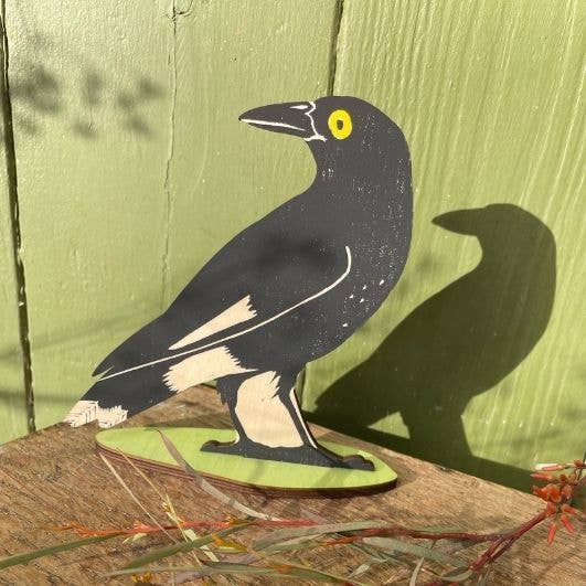 Pied Currawong Standing Bird Ornament