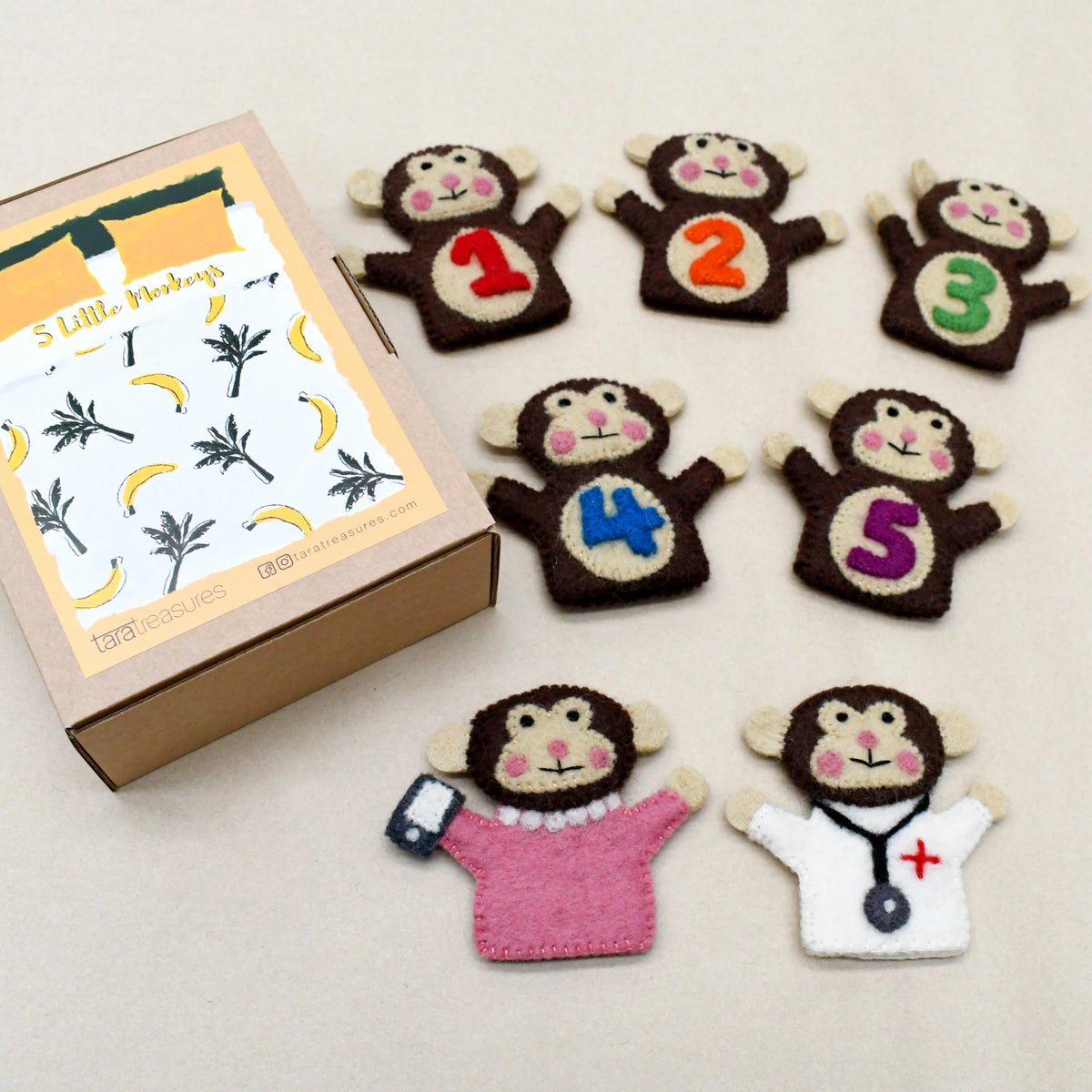 5 little monkeys finger puppet set